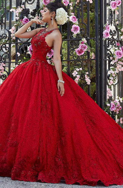 Vizcaya by Mori Lee - 34026 Illusion Halter Lace Ballgown Ball Gowns 0 / Red