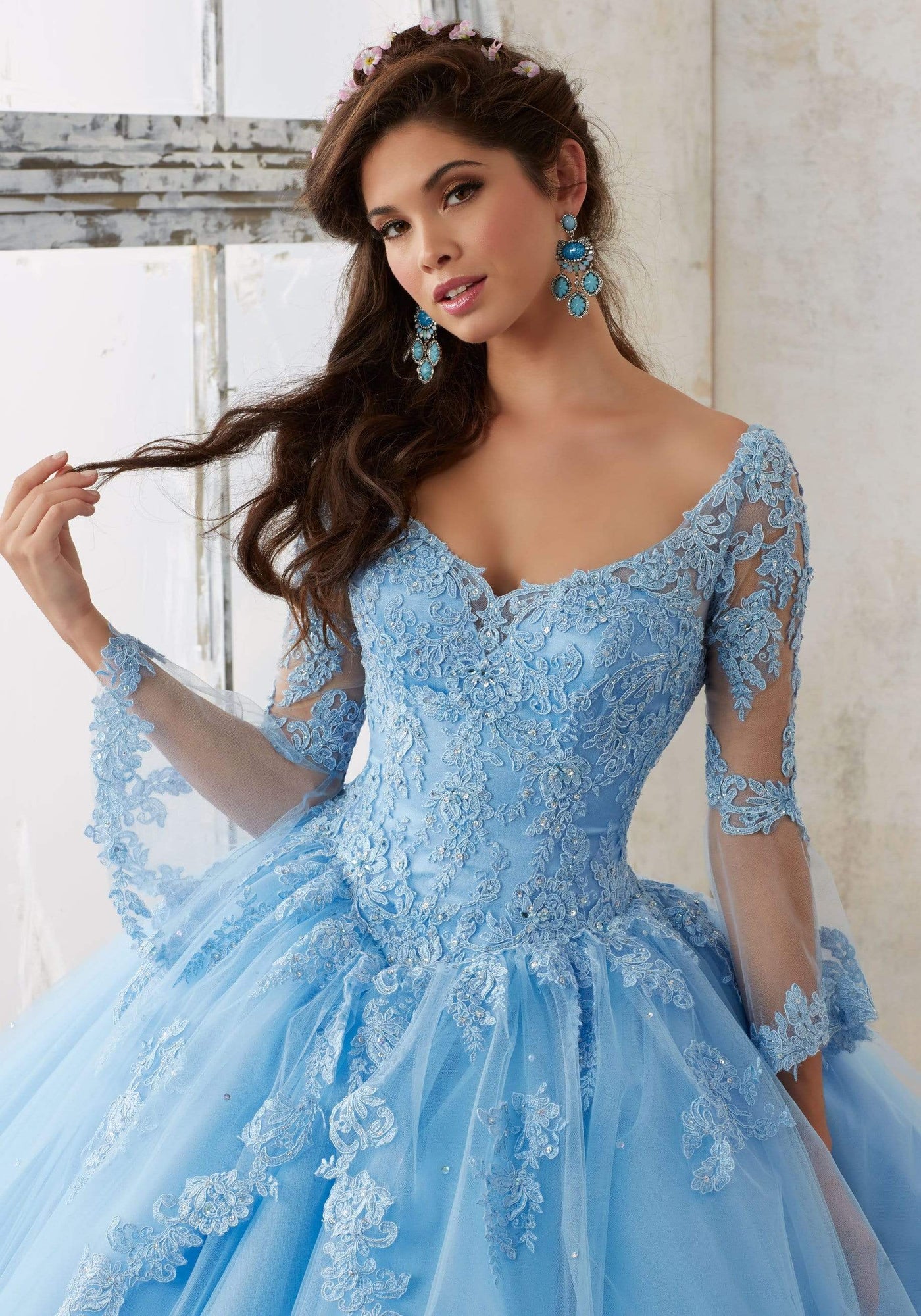 Vizcaya by Mori Lee - 60015 Sheer Bell Sleeve Embroidered Ballgown Quinceanera Dresses