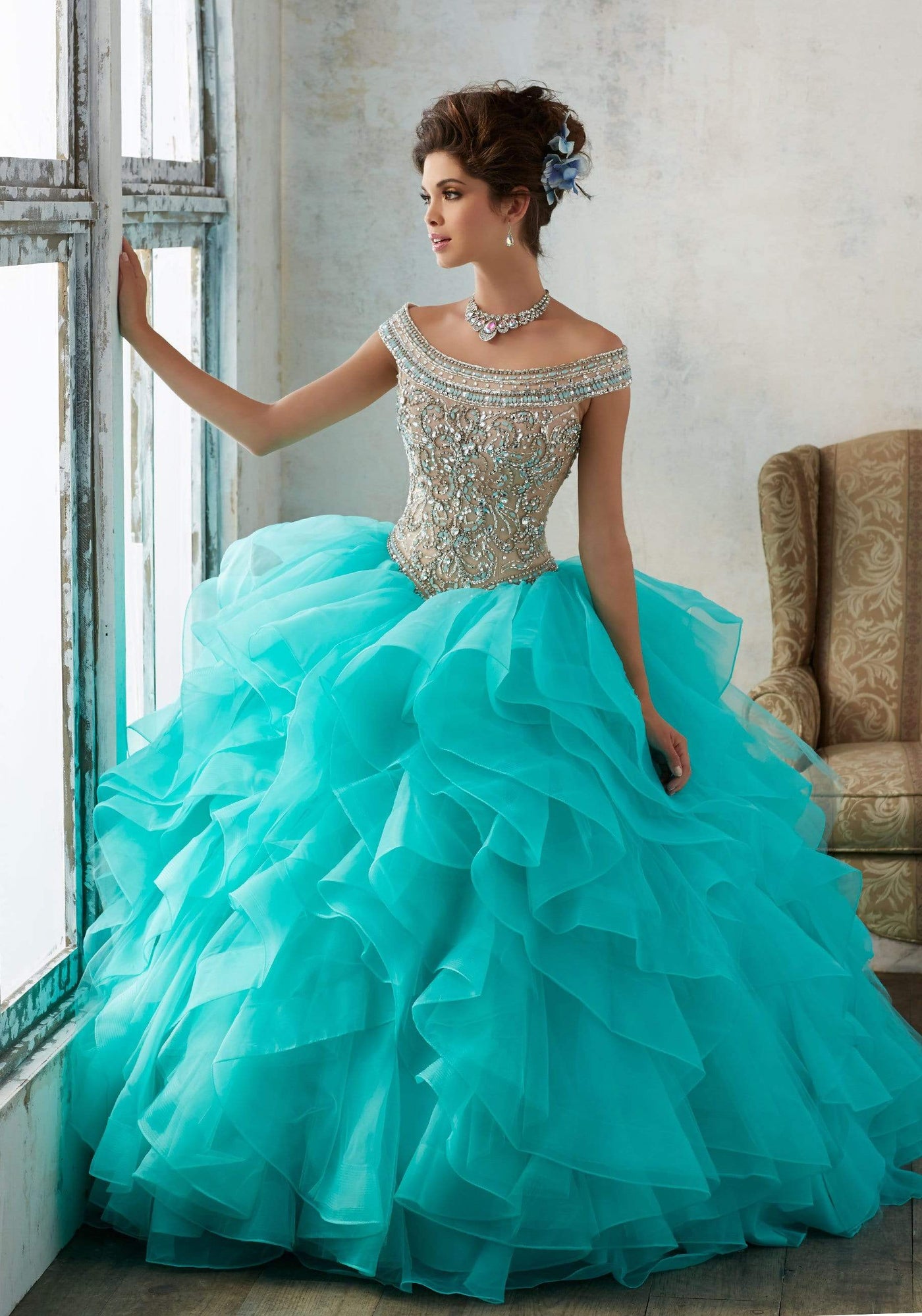 Vizcaya by Mori Lee - 89138 Jeweled Off Shoulder Organza Ballgown Quinceanera Dresses