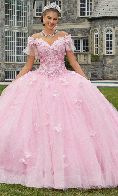 Vizcaya by Mori Lee 89404 - Ruffle Sleeves Embellished Ballgown Ball Gowns 00 /  Puckr Up Pink