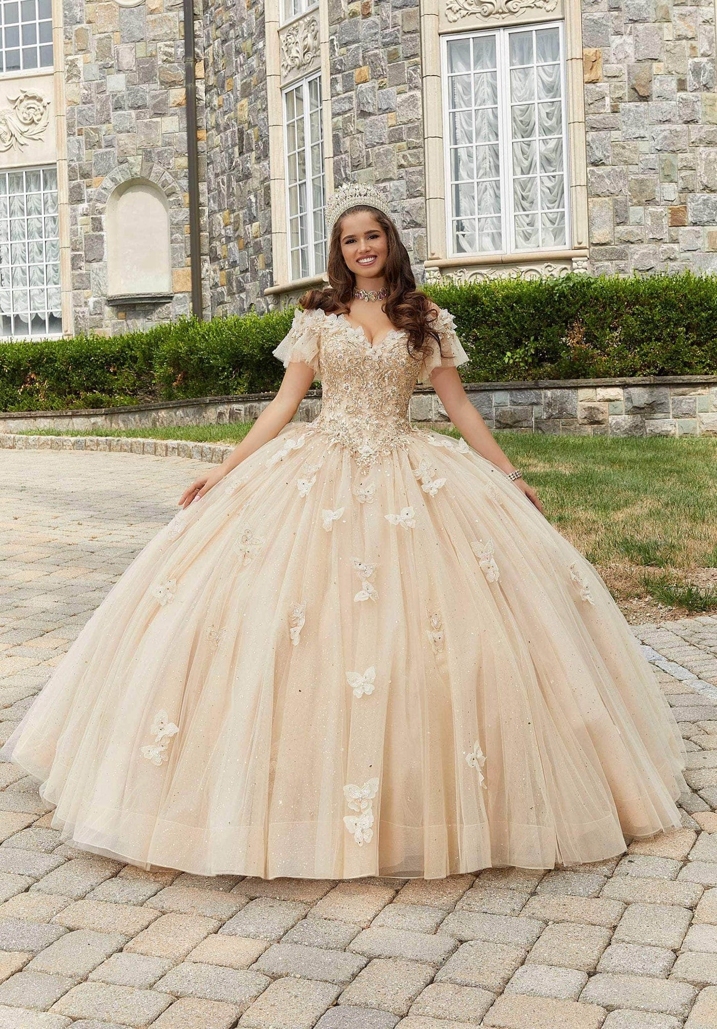 Vizcaya by Mori Lee 89404 - Ruffle Sleeves Embellished Ballgown Ball Gowns