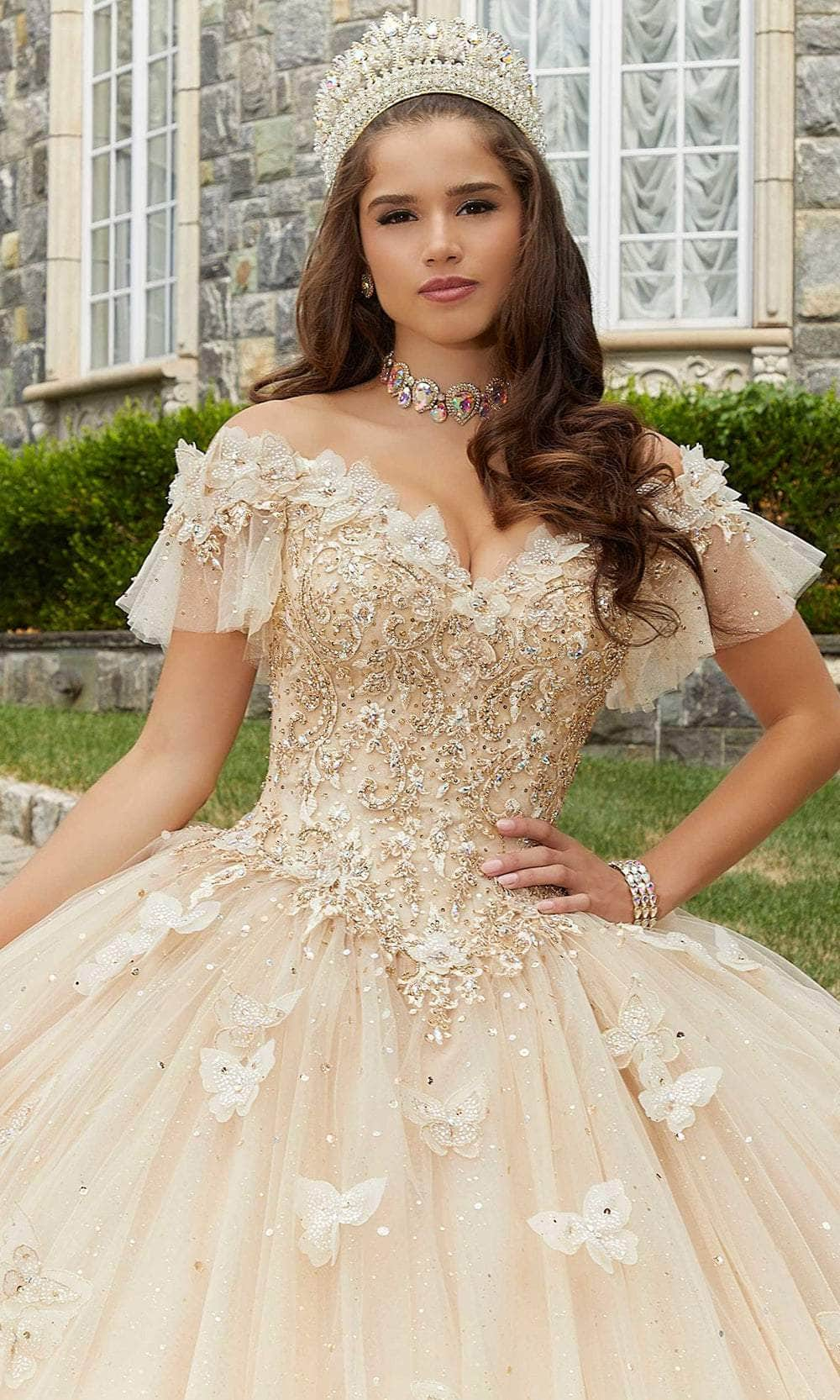 Vizcaya by Mori Lee 89404 - Ruffle Sleeves Embellished Ballgown Ball Gowns