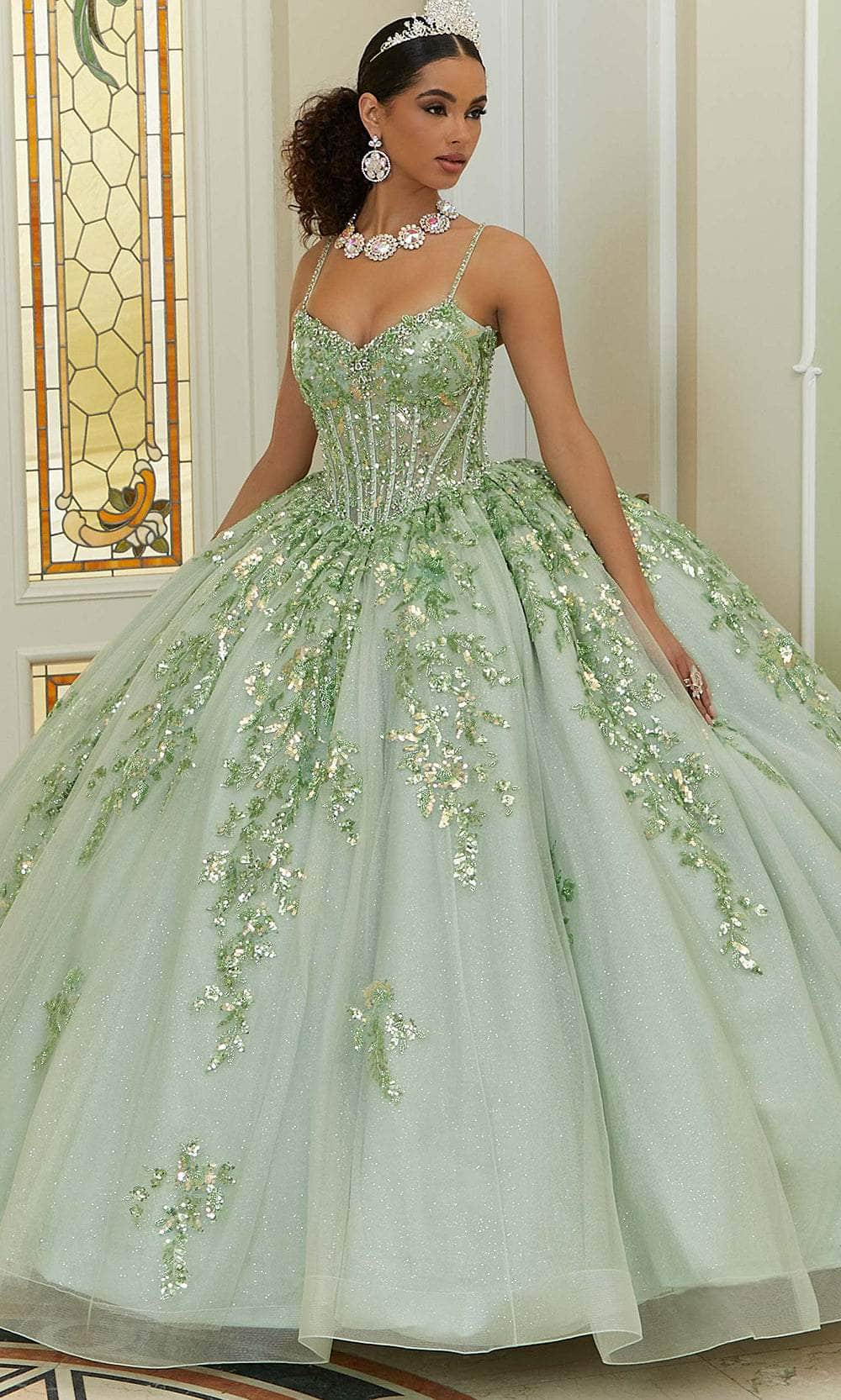 Vizcaya by Mori Lee 89472 - Sequin Embellished Quinceanera Ballgown Quinceanera Dresses 00 /  Sage/Gold