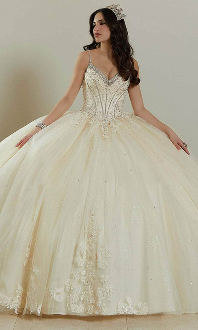 Vizcaya by Mori Lee 89482 - Beaded Appliqued V-Neck Ballgown Ball Gowns 00 / Champagne