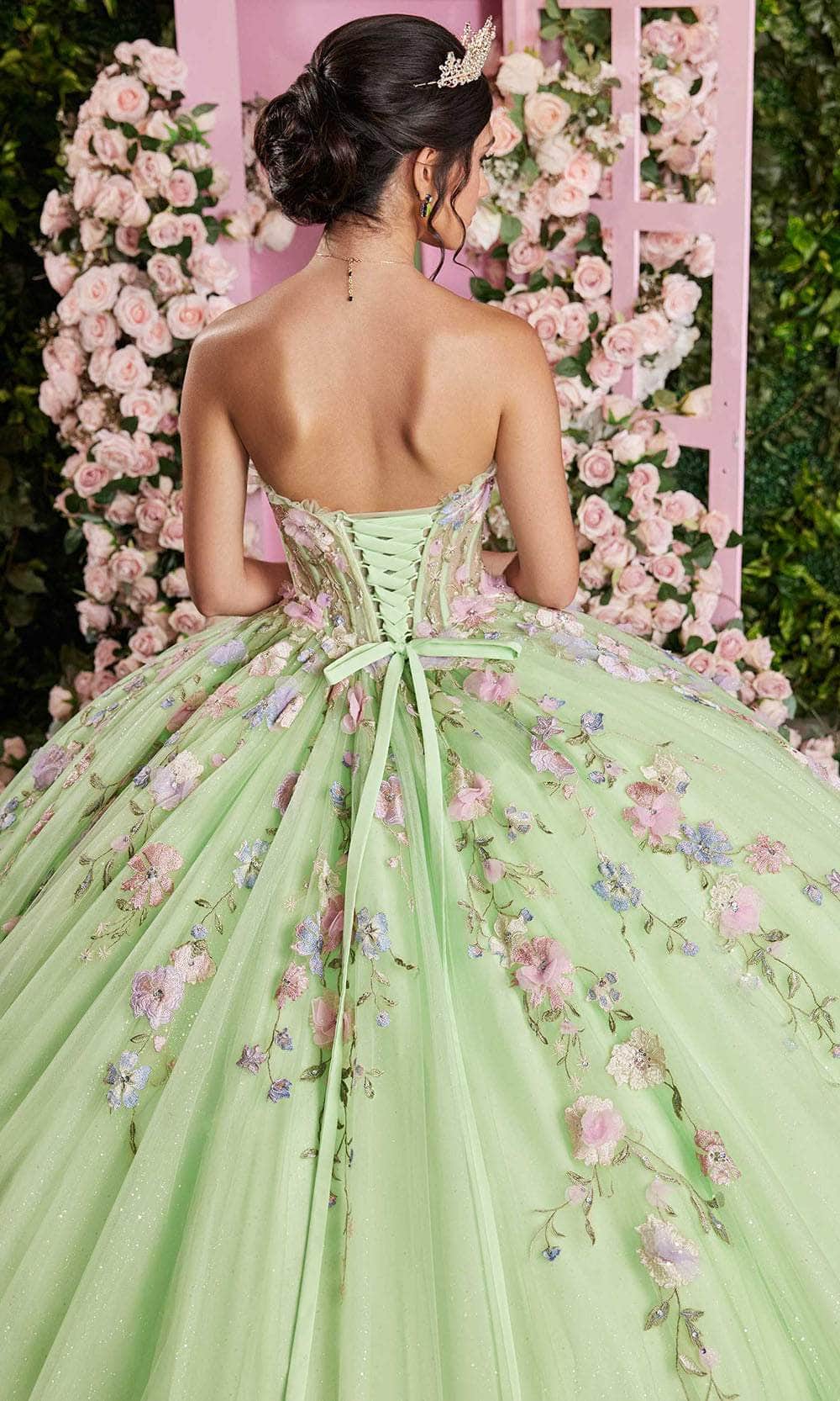 Vizcaya by Mori Lee 89510 - Long Tulle Ballgown Dress - Detachable Puff Sleeves, Corset Bodice, Floral Appliques, Lace Up Back, Tiered Skirt, Sweep Vizcaya by Mori Lee 89510 - Long Tulle Ballgown Dress - Detachable Puff Sleeves, Corset Bodice, Floral Appliques, Lace Up Back, Tiered Skirt, Sweep