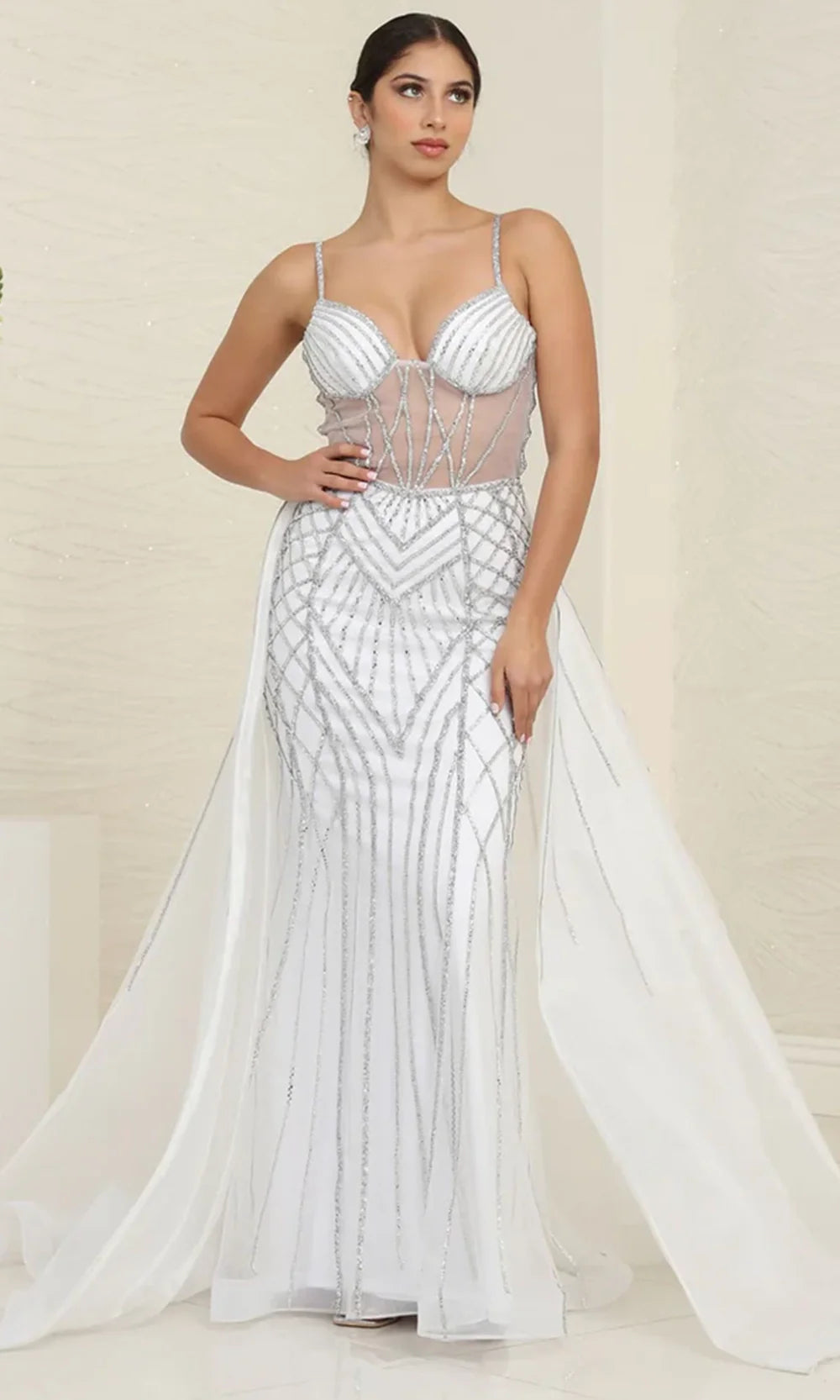 May Queen RQ8126 - Beaded Sweetheart Prom Gown with Overskirt