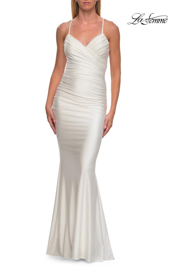 La Femme 33723 - Surplice V-Neck Fitted Ruched Gown Prom Dresses