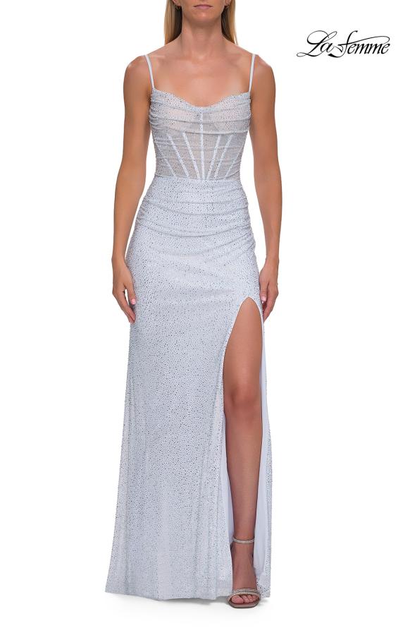 La Femme 33343 - Rhinestone Detail Spaghetti Strap Long Gown