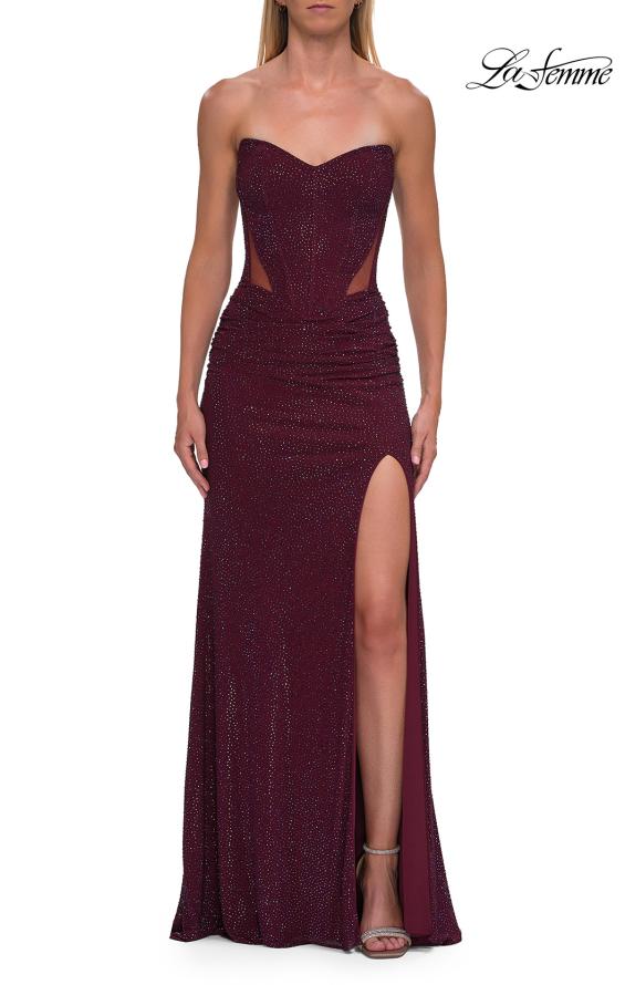 La Femme 33327 - Lace-Up Back Beaded Sheath Gown Prom Dresses