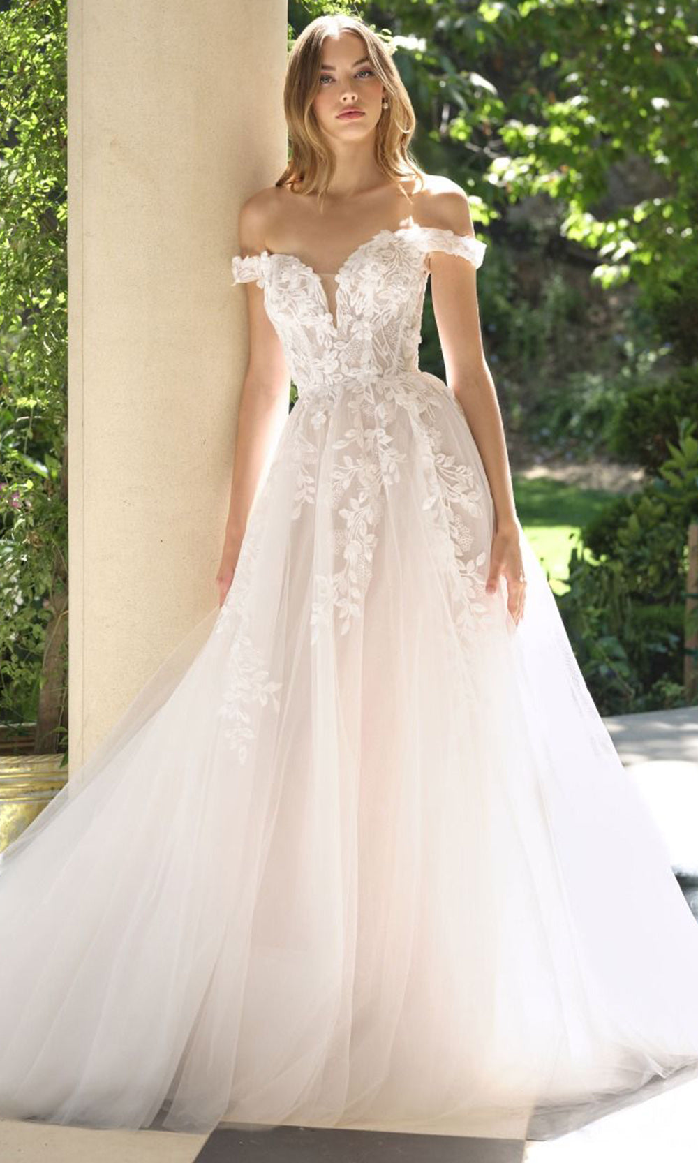 Andrea and Leo WL057 - Plunging Neck Romantic Lace Bridal Gown Ball Gowns