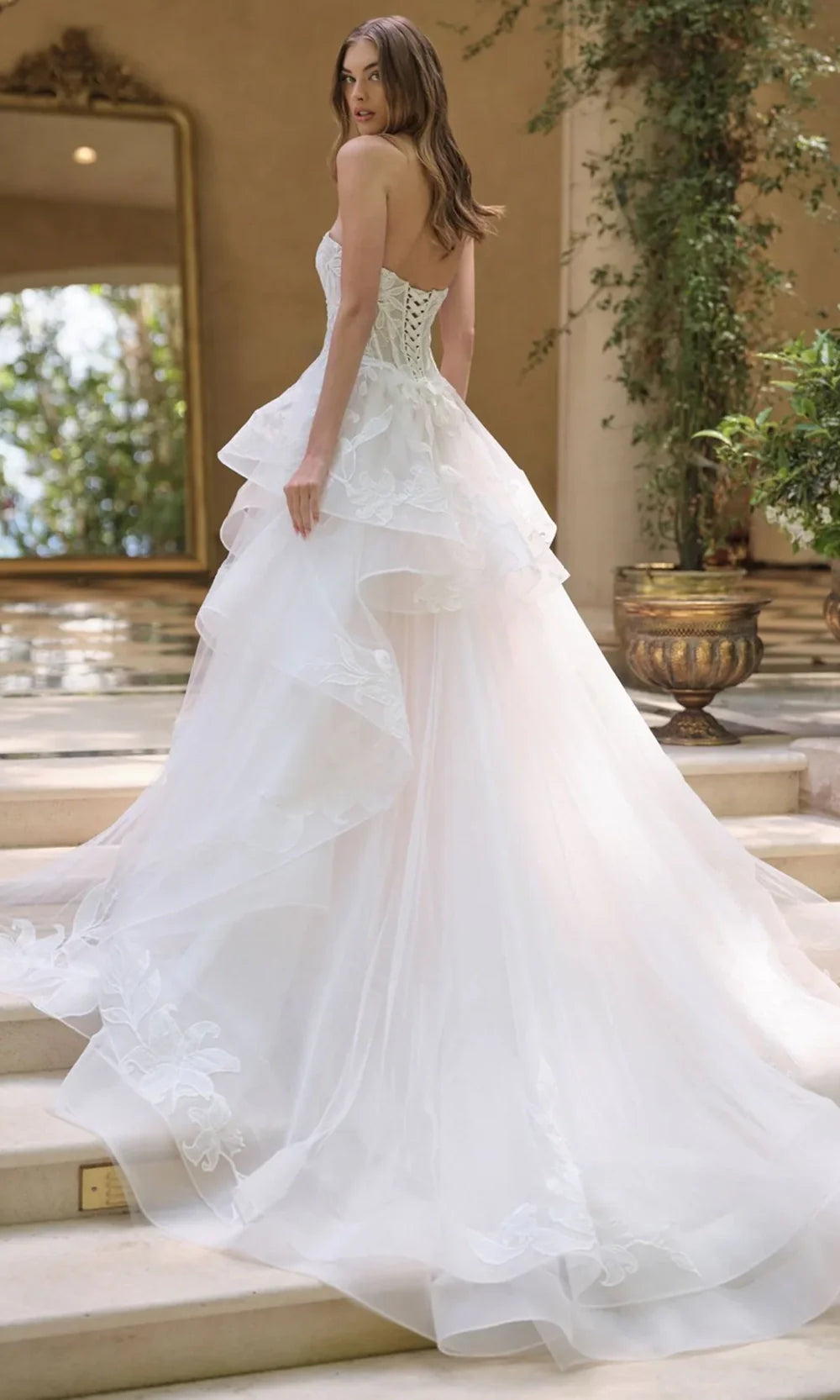 Andrea and Leo WL059 - Lace Applique Strapless Layered Gown Ball Gowns