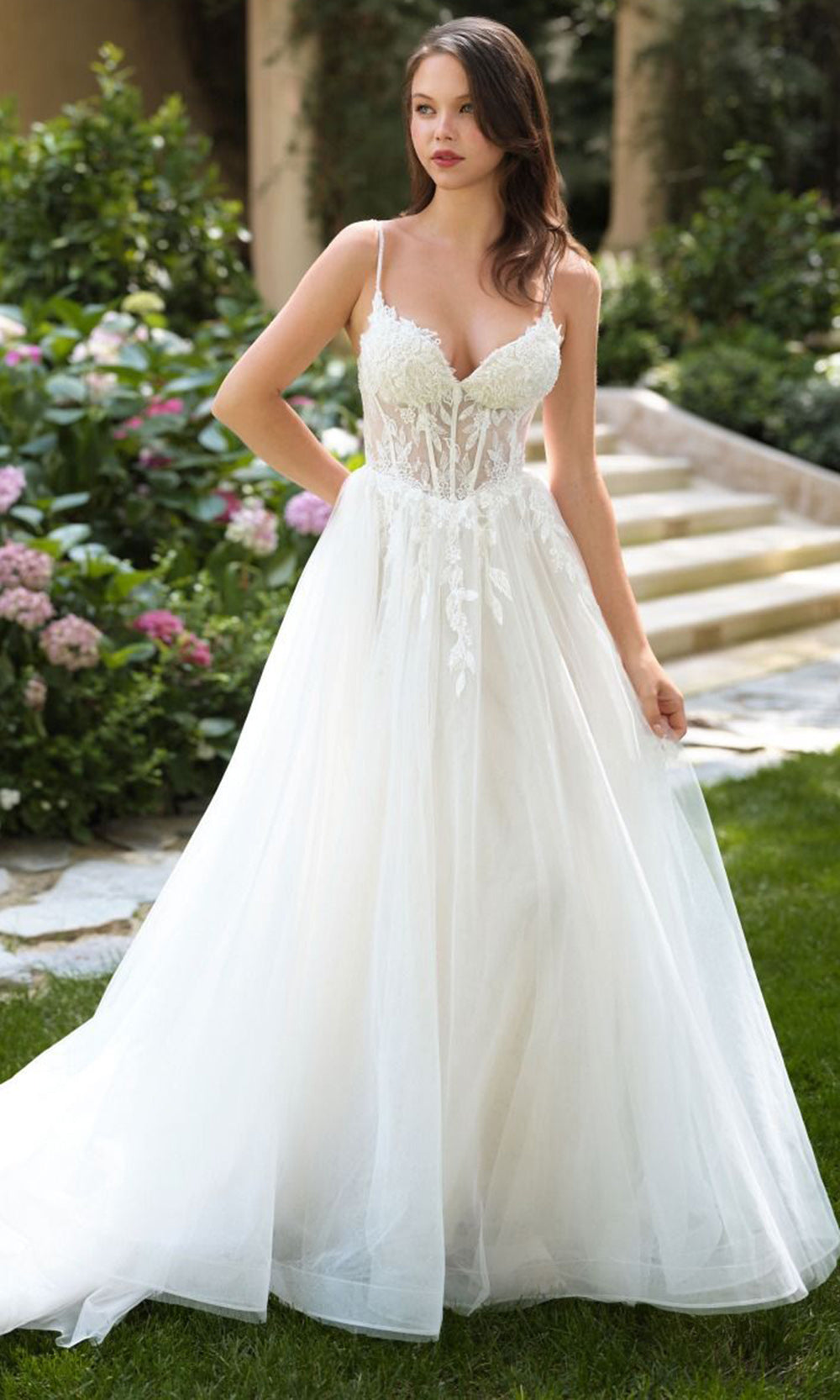 Andrea and Leo WL087 - Beaded Strap V-Neck Tulle Wedding Gown Bridal Dresses