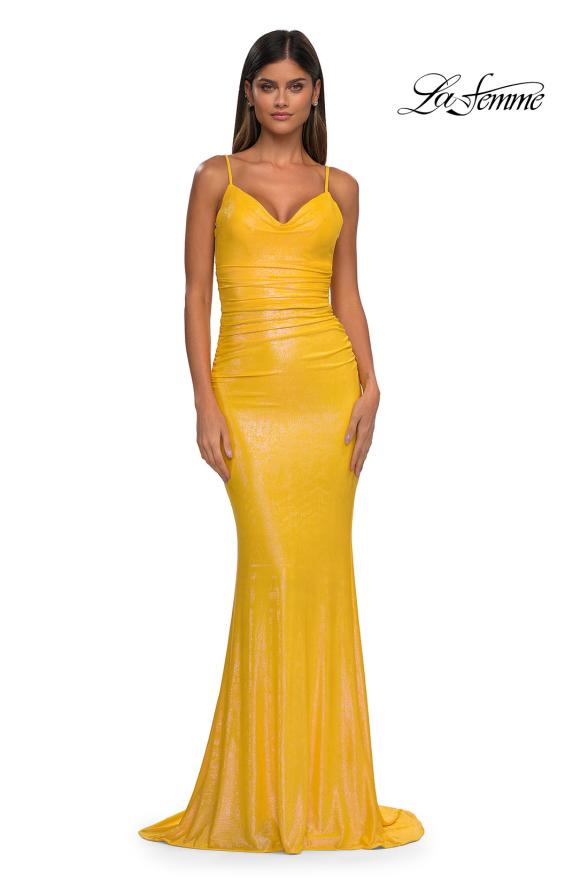 La Femme 33034 - V-Neck Exposed Boning Prom Gown