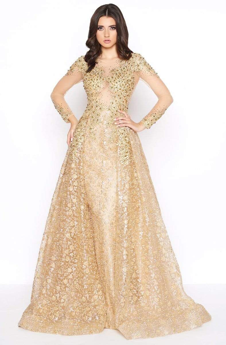 Mac Duggal - 20100D Embellished Sheer Long Sleeves Gown with Overlay Evening Dresses