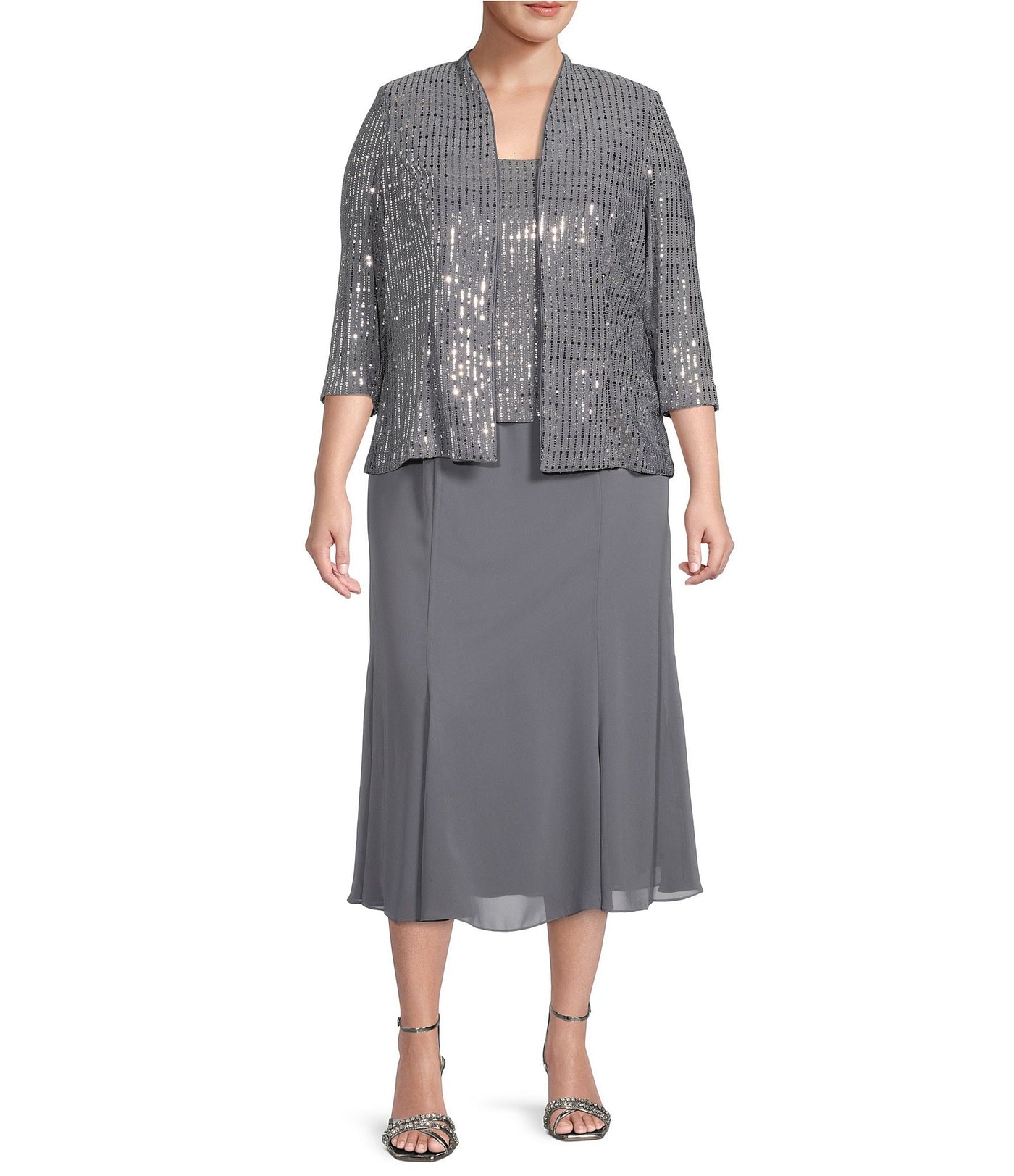 Alex Evenings 8427627 - Square Metallic Sequin Formal Dress In Gray