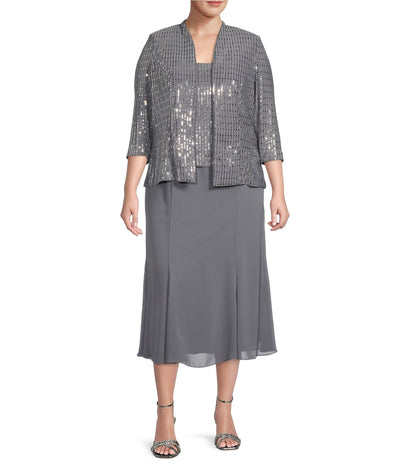 Alex Evenings 8427627 - Square Metallic Sequin Formal Dress In Gray