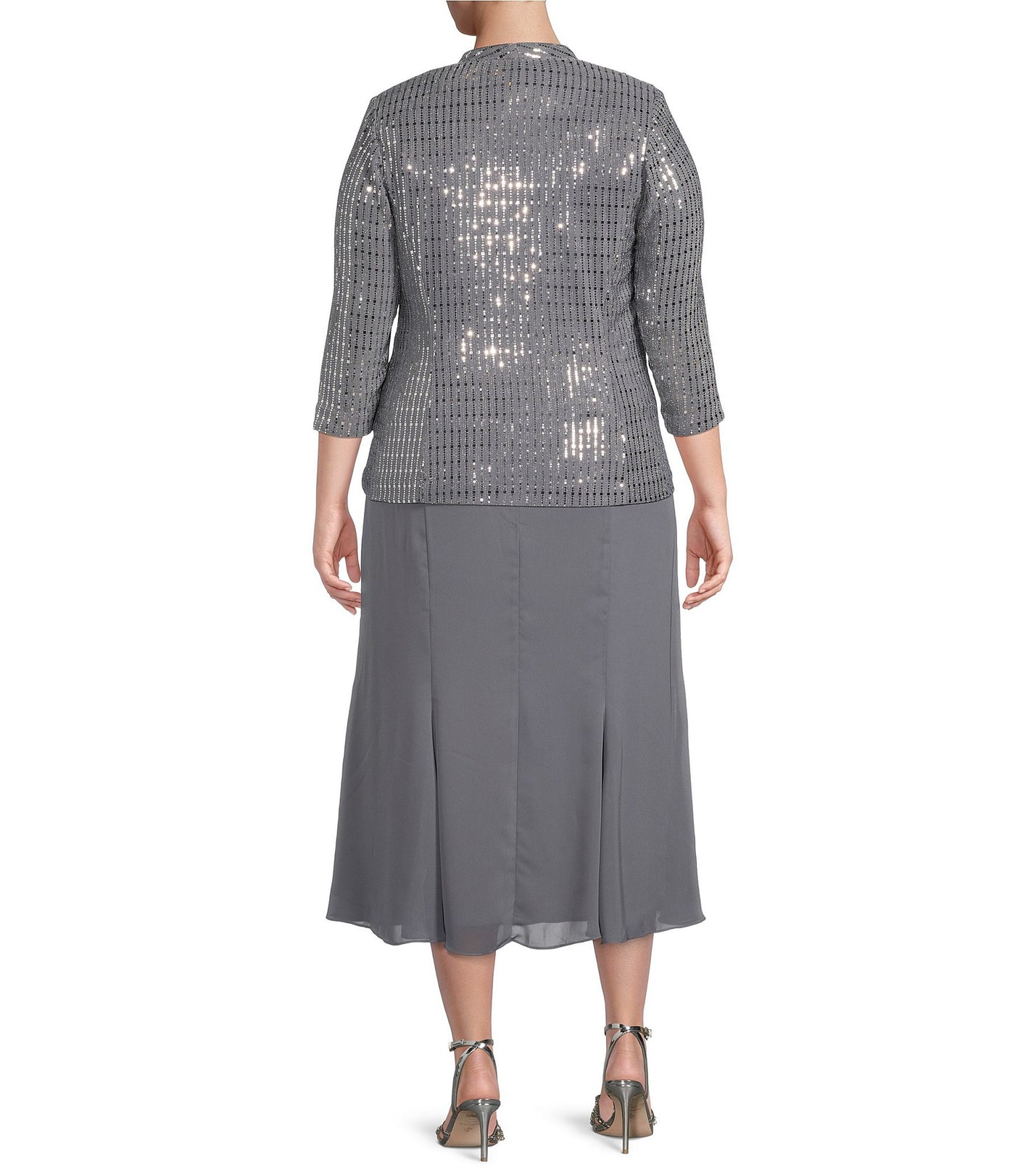 Alex Evenings 8427627 - Square Metallic Sequin Formal Dress In Gray