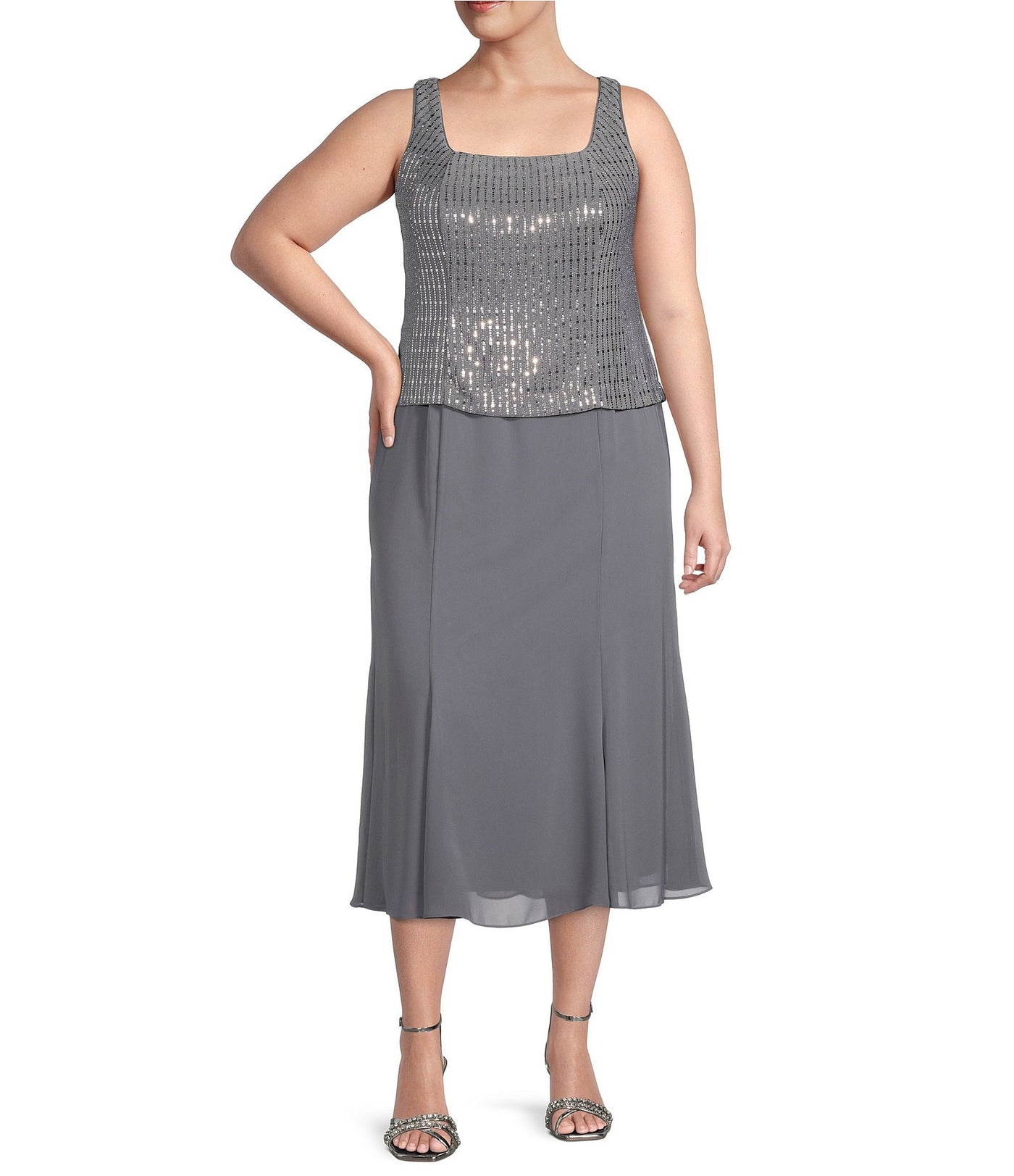 Alex Evenings 8427627 - Square Metallic Sequin Formal Dress In Gray