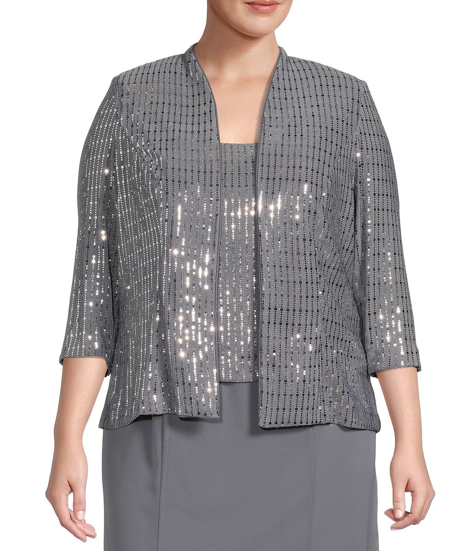 Alex Evenings 8427627 - Square Metallic Sequin Formal Dress In Gray