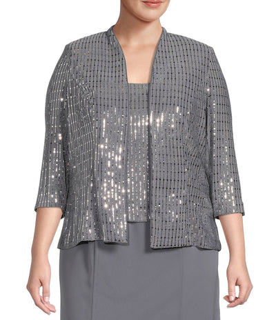 Alex Evenings 8427627 - Square Metallic Sequin Formal Dress In Gray