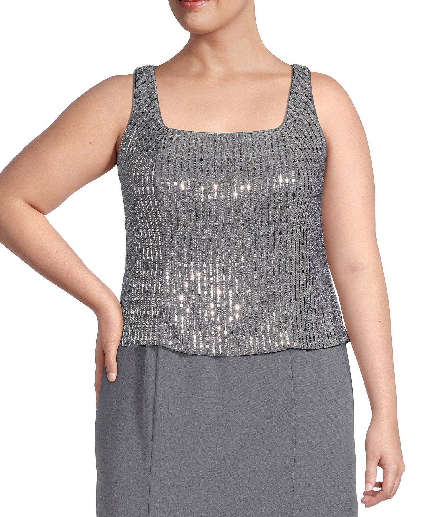 Alex Evenings 8427627 - Square Metallic Sequin Formal Dress In Gray