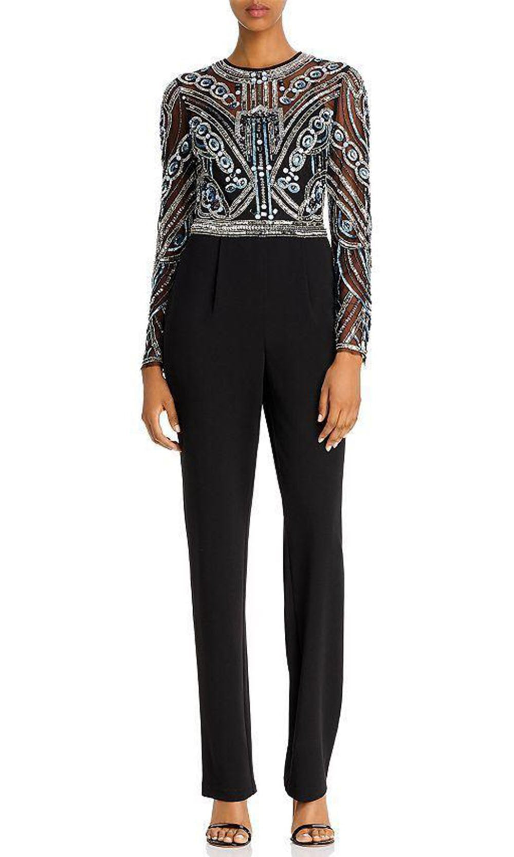 Aidan Mattox - MD1E204736 Embellished Jewel Jumpsuit In Black