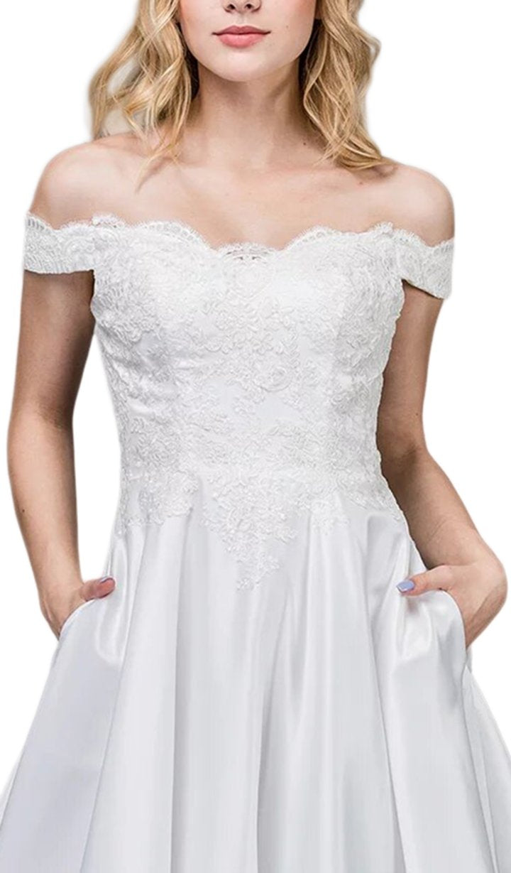 Dancing Queen - 61 Scallop Lace Applique Off-Shoulder A-line Gown In White