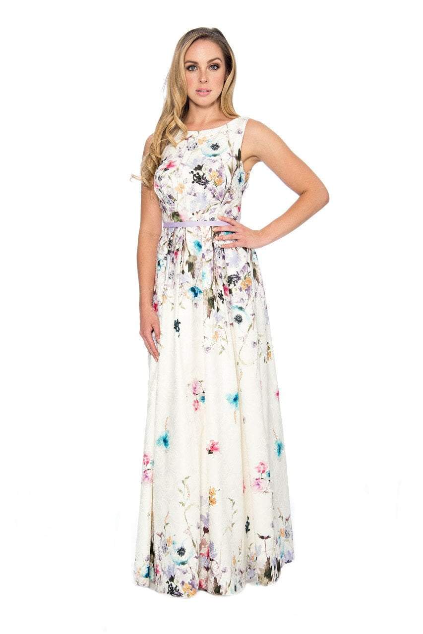 Decode - 184552 French Floral Printed A-Line Long Dress in White and Multi-Color