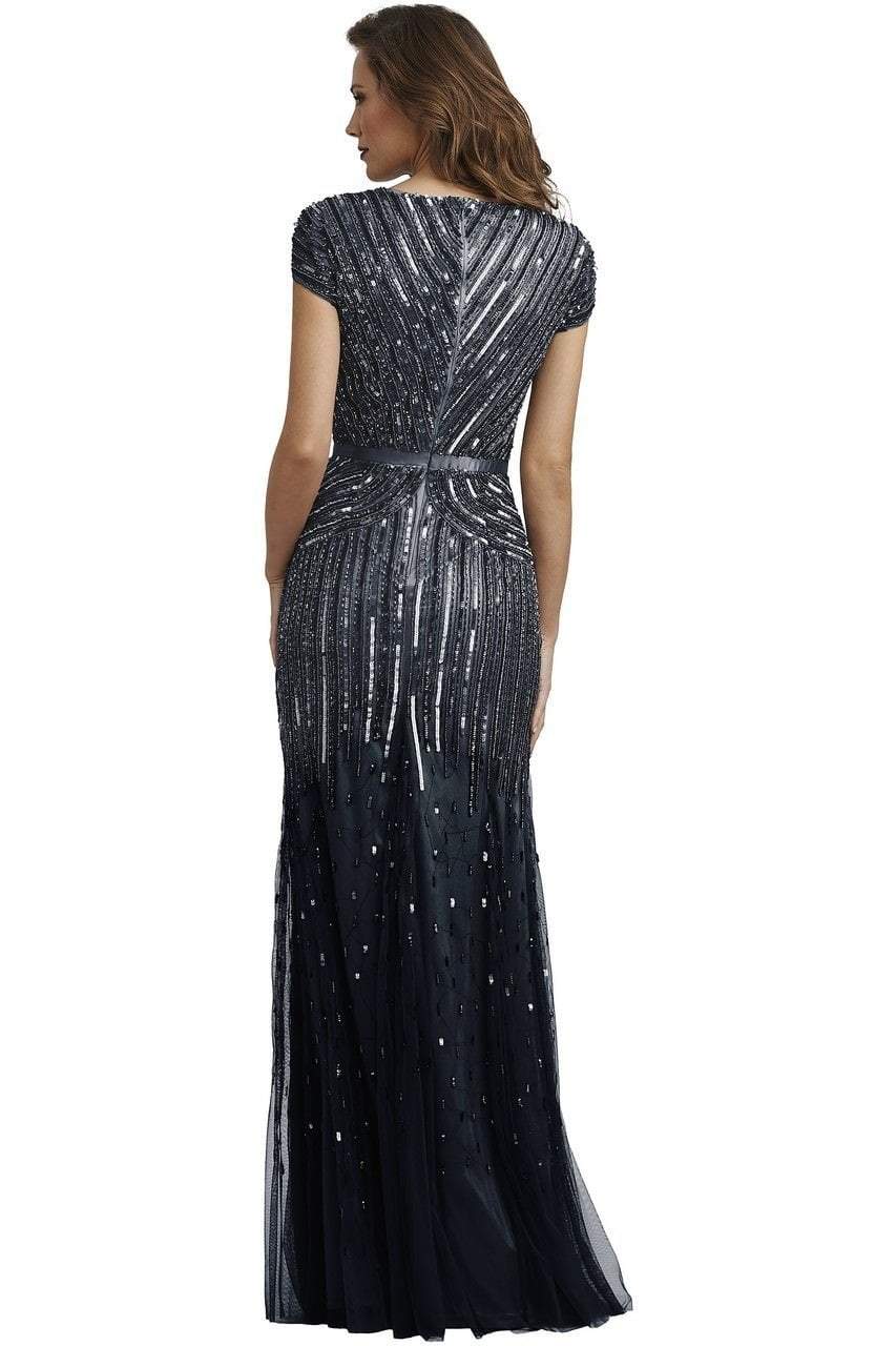 Adrianna Papell - 92868950 Cap Sleeve Sequined Mesh A-Line Gown in Gray