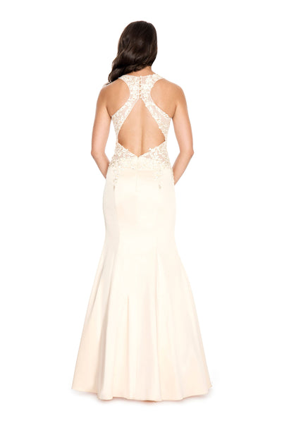 Decode - 183859 Lace Applique Satin Long Gown In White