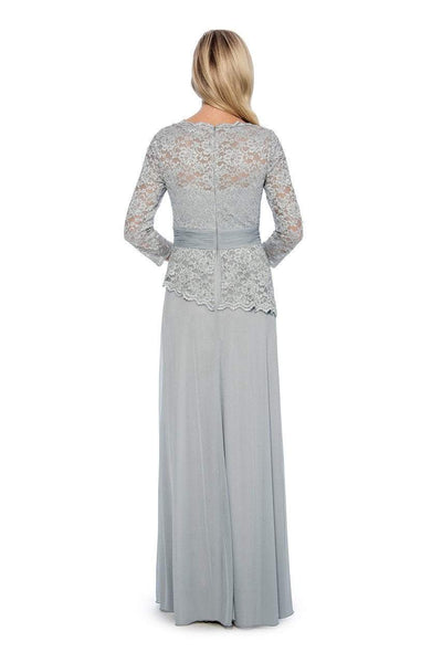 Decode - 184004 Lace Jersey Mesh Long Sleeve Evening Dress in Gray and Green