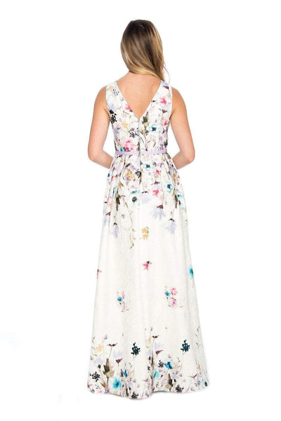 Decode - 184552 French Floral Printed A-Line Long Dress in White and Multi-Color