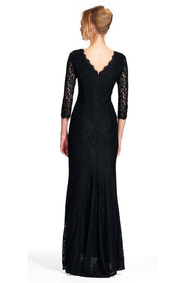 Adrianna Papell - Long Sleeves Lace Long Dress 91879130 in Black