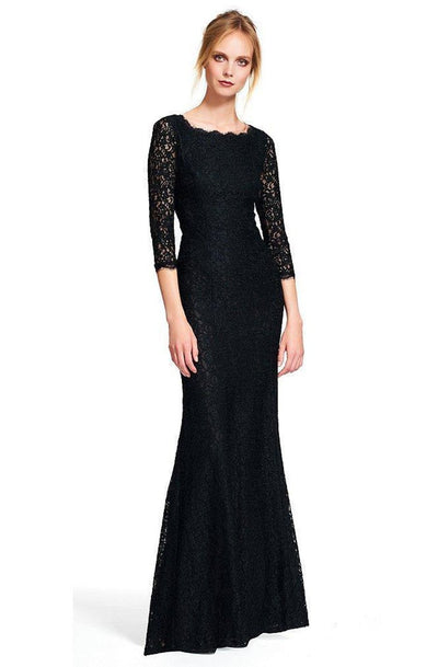 Adrianna Papell - Long Sleeves Lace Long Dress 91879130 in Black