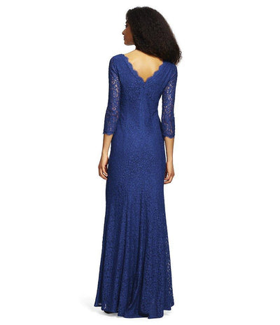 Adrianna Papell - Long Sleeves Lace Long Dress 91879130 in Blue