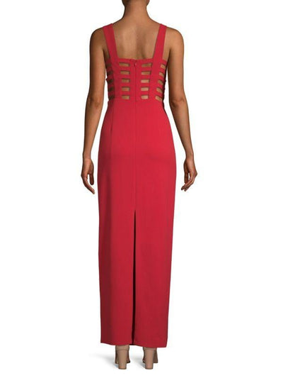Laundry - 98M25405 Sleeveless V Neck Cage Cutout Evening Dress In Red
