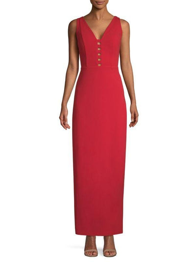 Laundry - 98M25405 Sleeveless V Neck Cage Cutout Evening Dress In Red