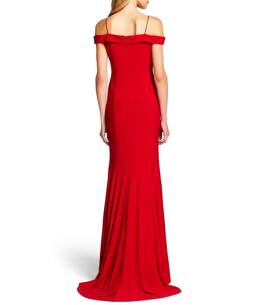 Adrianna Papell - 191916940 Off-Shoulder Empire Pleated Dress in Red