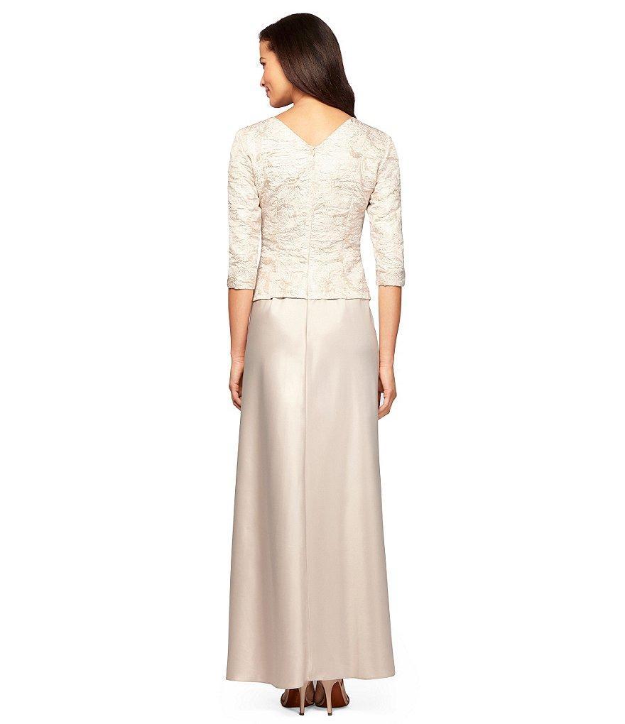 Alex Evenings - V Neck Quarter Length Sleeves Long Dress 281047 in Nude and White