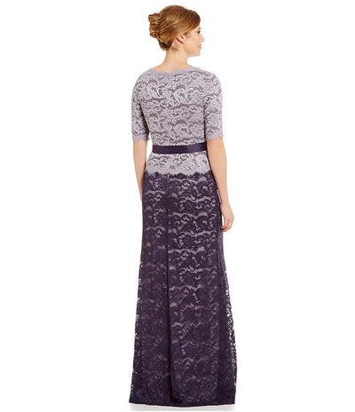 Adrianna Papell - V-Neckline Scalloped Lace Evening Dress AP1E200046 in Purple