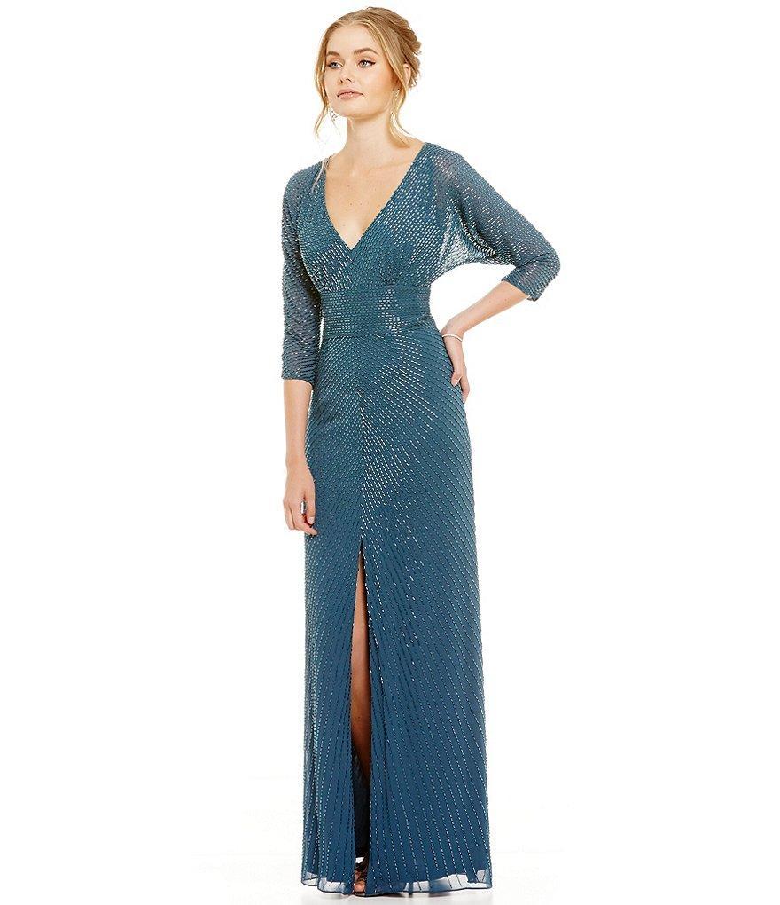 Aidan Mattox - V-Neckline Beaded Chiffon Evening Dress 54473360 in Green