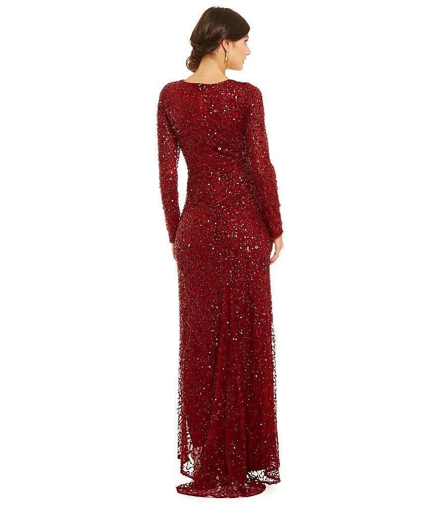 Adrianna Papell - Sequined Long Dress 91915662 in Red