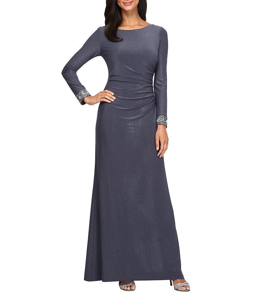 Alex Evenings - Bateau Neckline Ruched Long Dress 1351326 in Gray