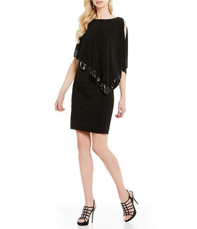 Adrianna Papell - Sequin-Trimmed Cutaway Capelet Dress in Black