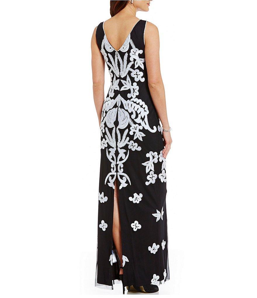 Adrianna Papell - AP1E200676 Embroidered Bateau Sheath Dress in Black and White