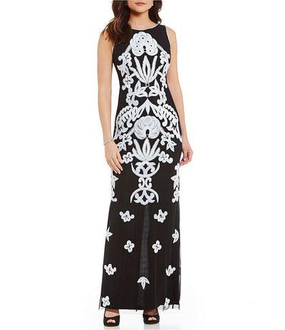 Adrianna Papell - AP1E200676 Embroidered Bateau Sheath Dress in Black and White