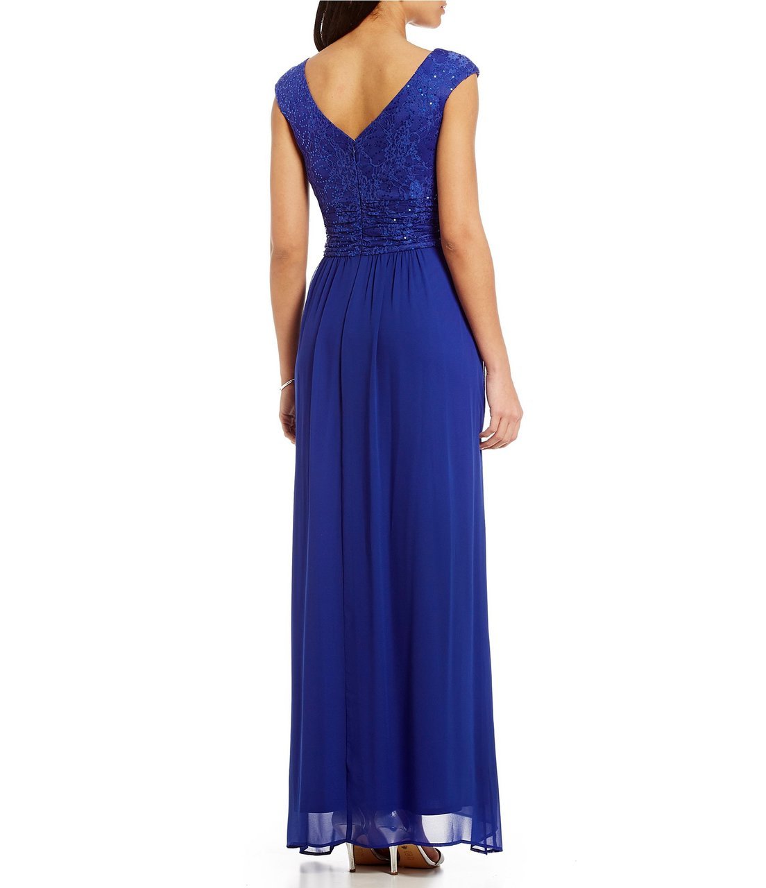 Sangria - ADWKOJ57 Cap Sleeve Sequined Empire Gown in Blue