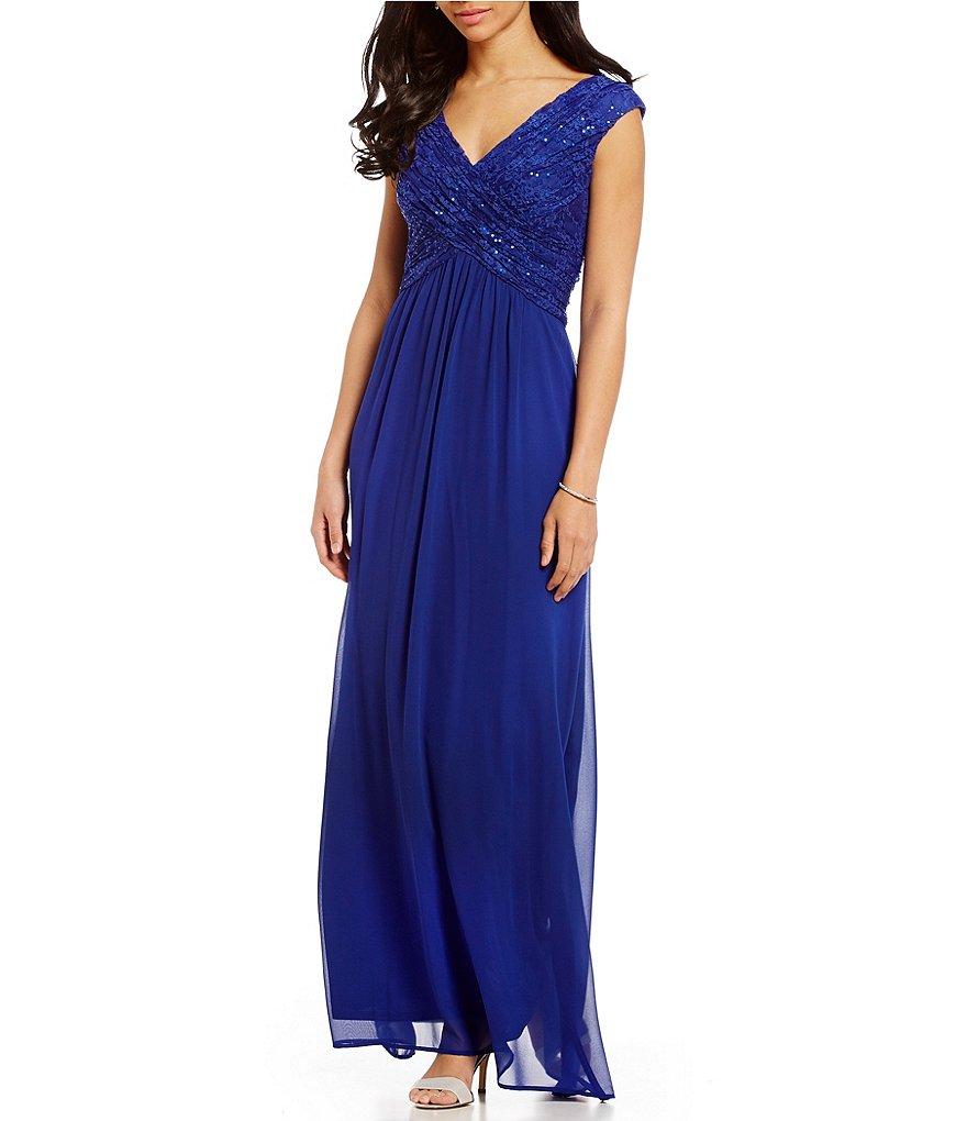 Sangria - DWKOJ57 Sequin V-neck A-line Dress in Blue