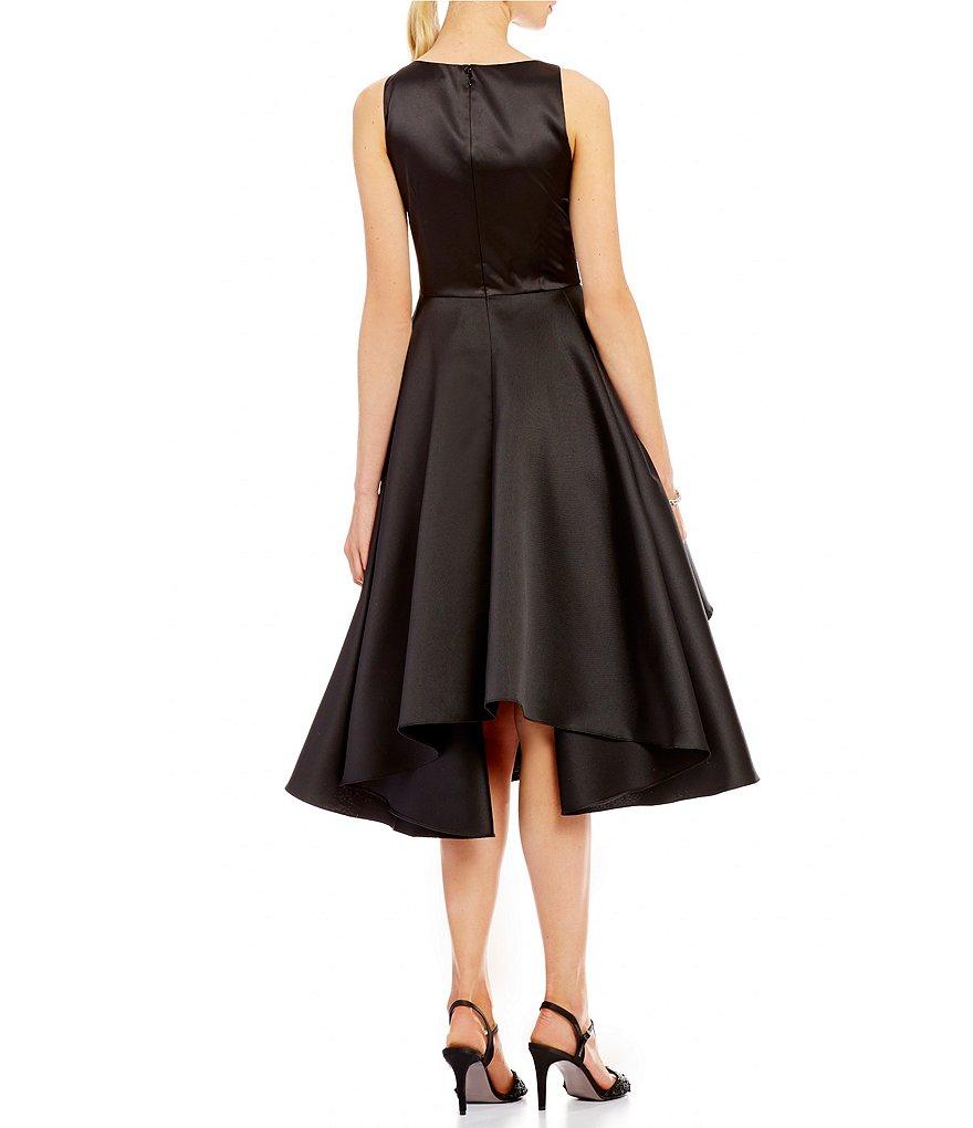 Adrianna Papell - AP1E201685 Sleeveless Tiered Mikado Tea Length Dress in Black