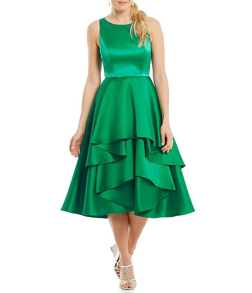 Adrianna Papell - AP1E201685 Sleeveless Tiered Mikado Tea Length Dress in Green